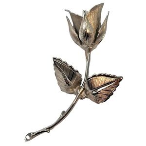 Vintage 1960s Giovanni “One Rose” Silver Tone Rose Brooch Pin Signed